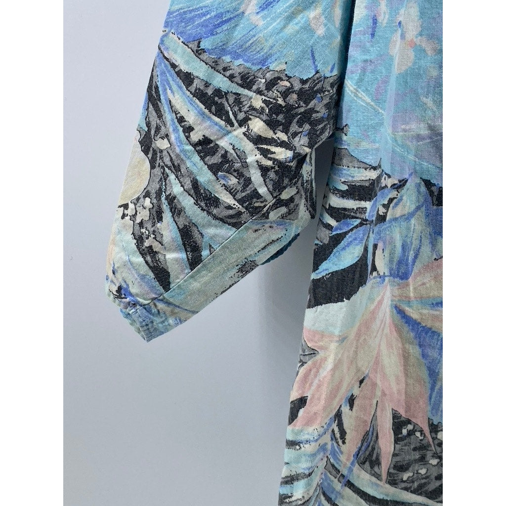 ORIGINAL VENEZIA SPORTSWEAR Men's Blue Floral Tropical Button-Up Shirt SZ L