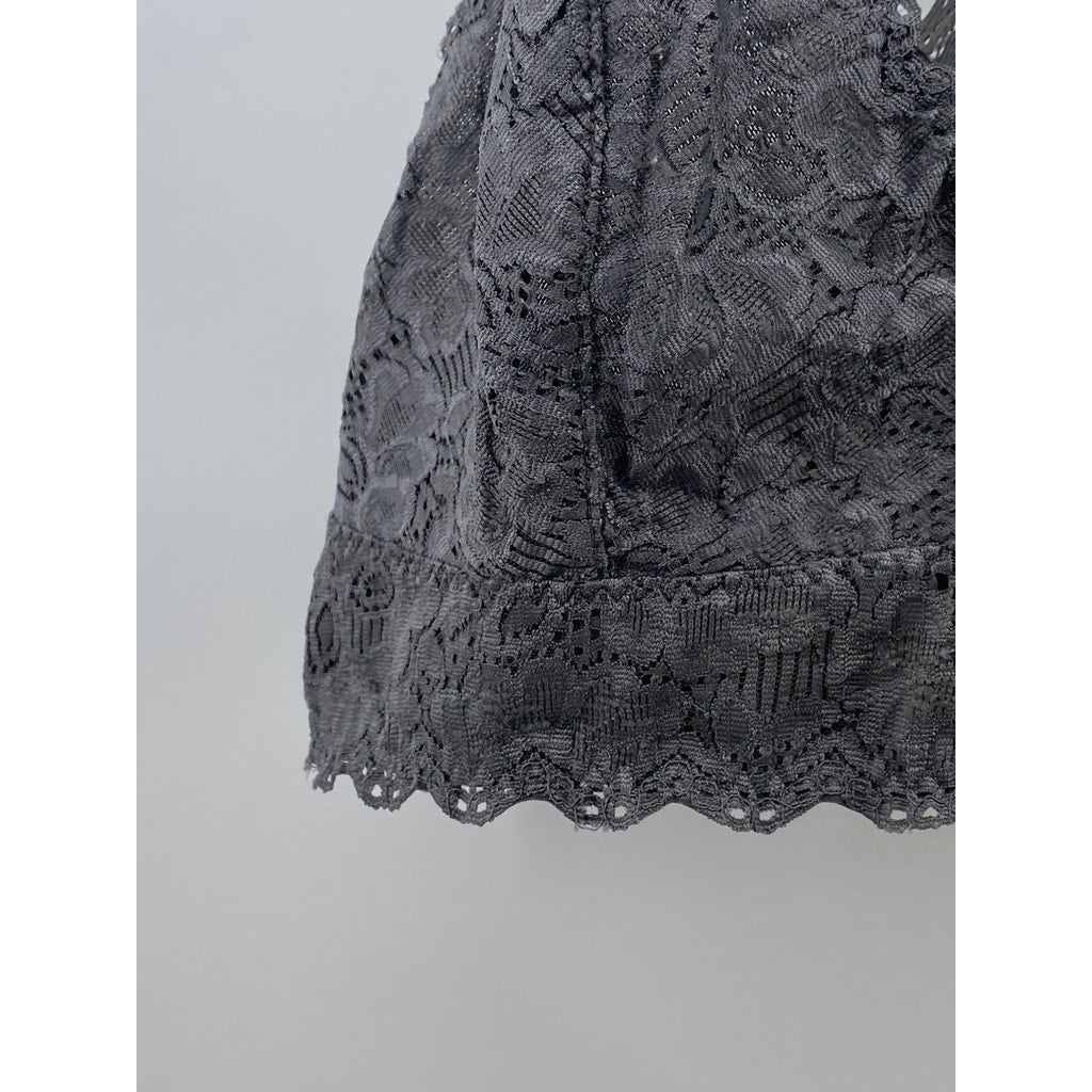 FELINA Lingerie Women's Charcoal Lace-Mesh Racerback V-Neck Bralette SZ M