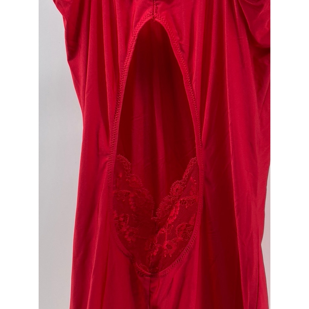 LAUMA LINGERIE Women's Red Lace-Trim V-Neck Cutout-Back Mini Night Dress SZ M