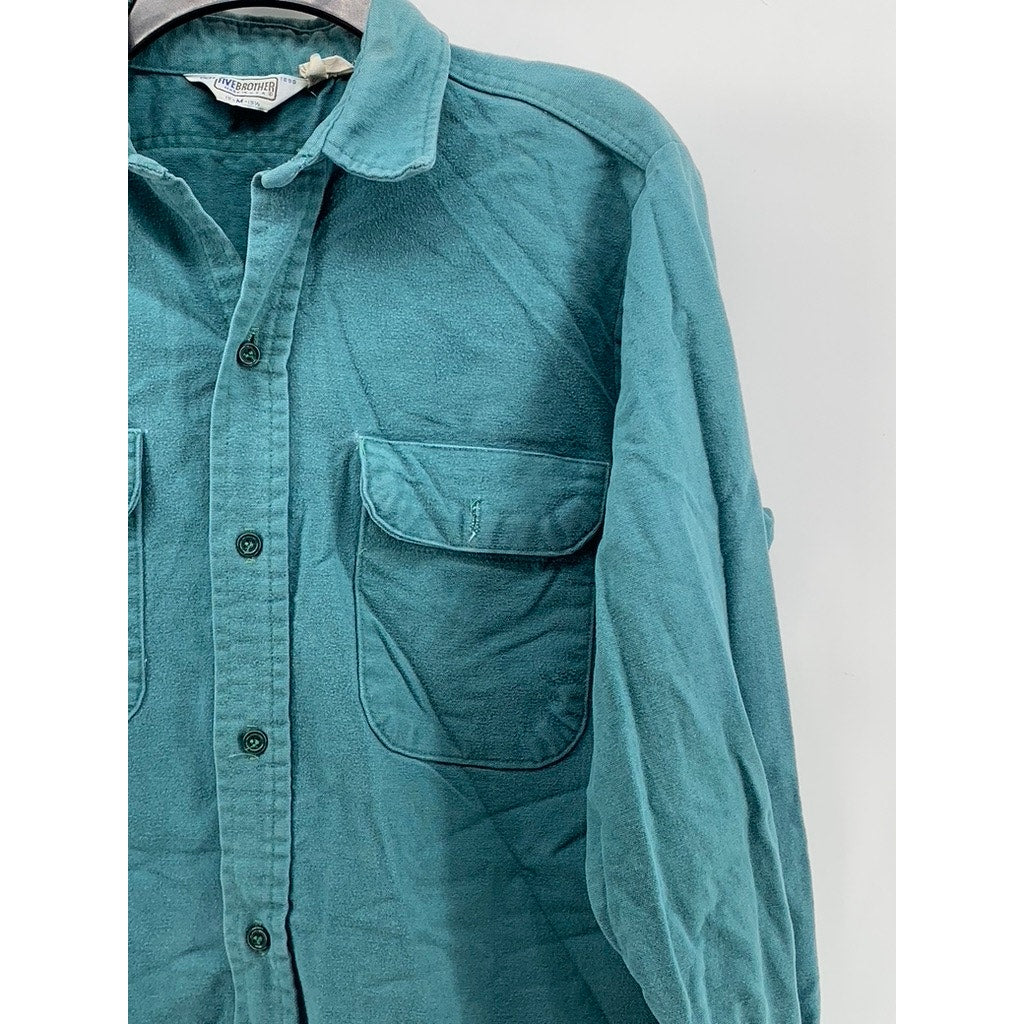 FIVEBROTHER Men's Vintage Blue Button-Up Long Sleeve Cotton Shirt SZ M