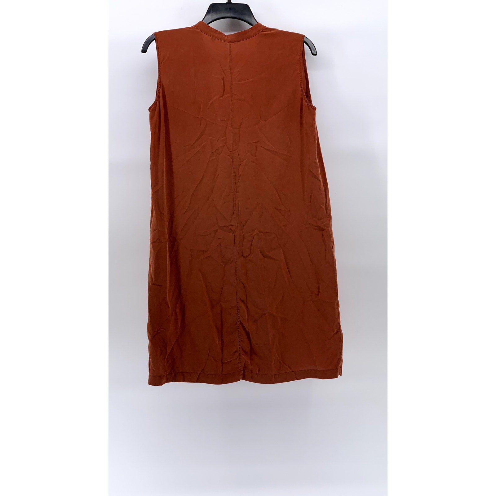 UNIQLO Women's Rust Orange Silk Spilt-Neck Sleeveless A-Line Mini Dress SZ S