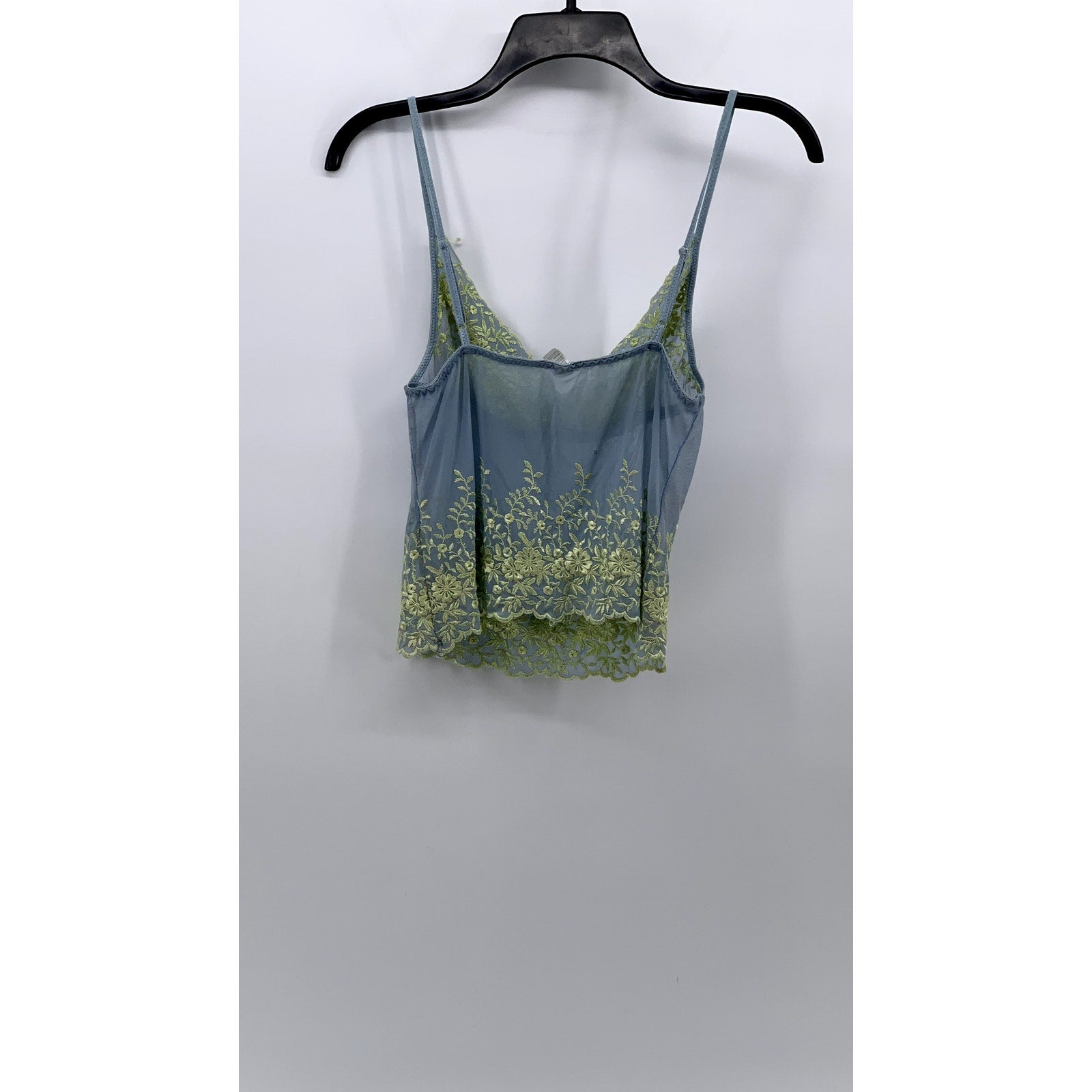 UNBRANDED Women's Blue-Yellow Lace-Trim Spaghetti Strap Sheer Camisole Top SZ M