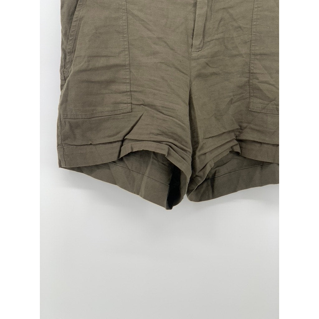 MATTY M Women's Olive Green Linen-Blend High-Waist Casual Shorts SZ M