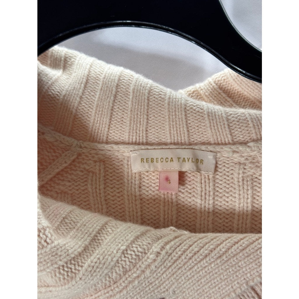 REBECCA TAYLOR Women's Pink Asymmetrical Collar Ribbed Long Sleeve Sweater SZ S