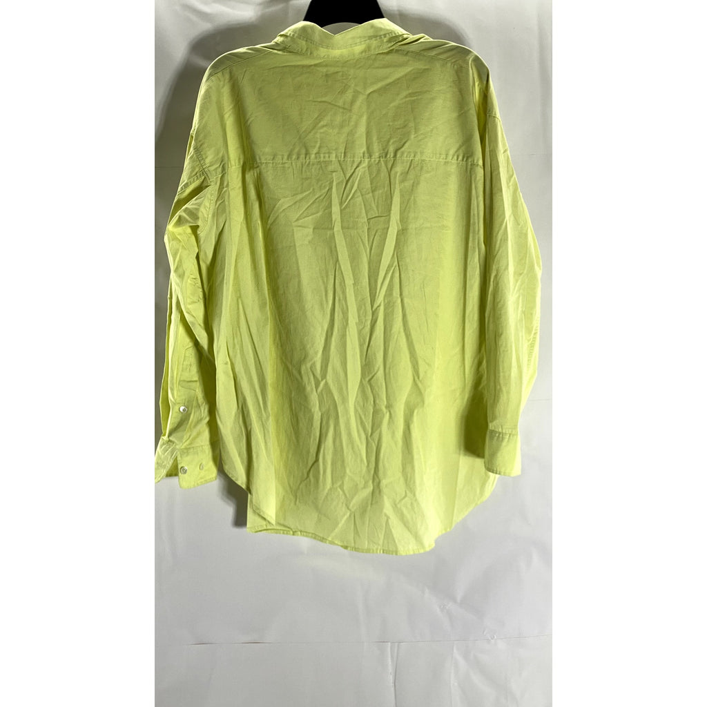 WILFRED FREE Women's Lime Green Oversized Button-Up Long Sleeve Top SZ XS