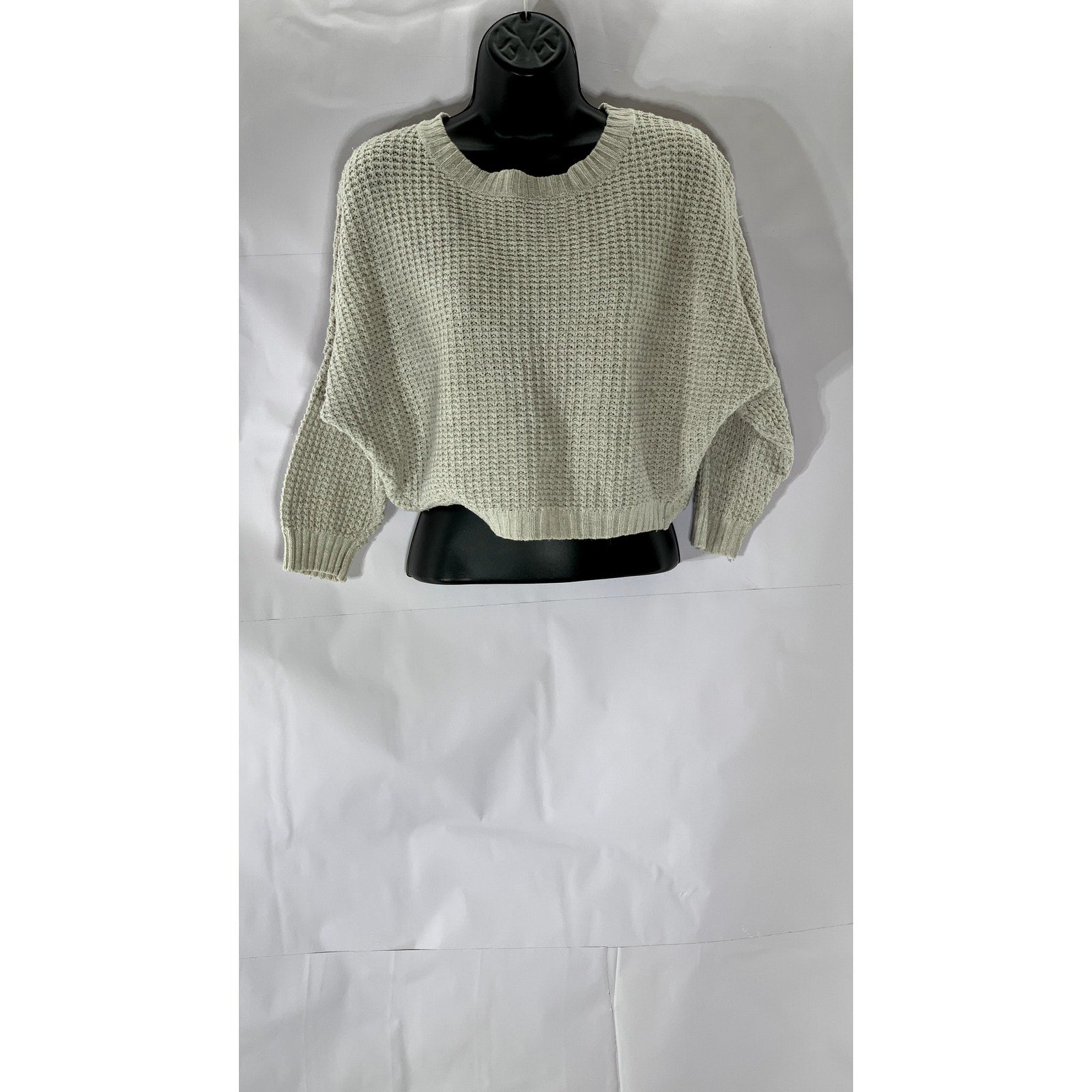ZARA KNIT Women's Beige Crewneck Knit Dropped-Sleeves Sweater SZ M