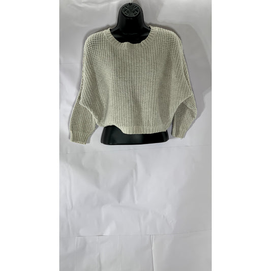 ZARA KNIT Women's Beige Crewneck Knit Dropped-Sleeves Sweater SZ M