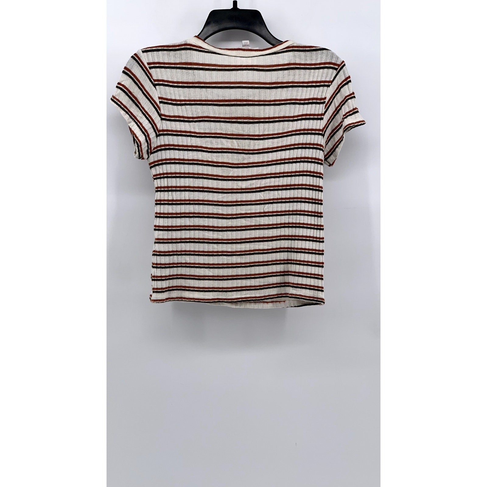 DON'T ASK WHY Women's White-Red Striped Crewneck Short Sleeve Top SZ OS