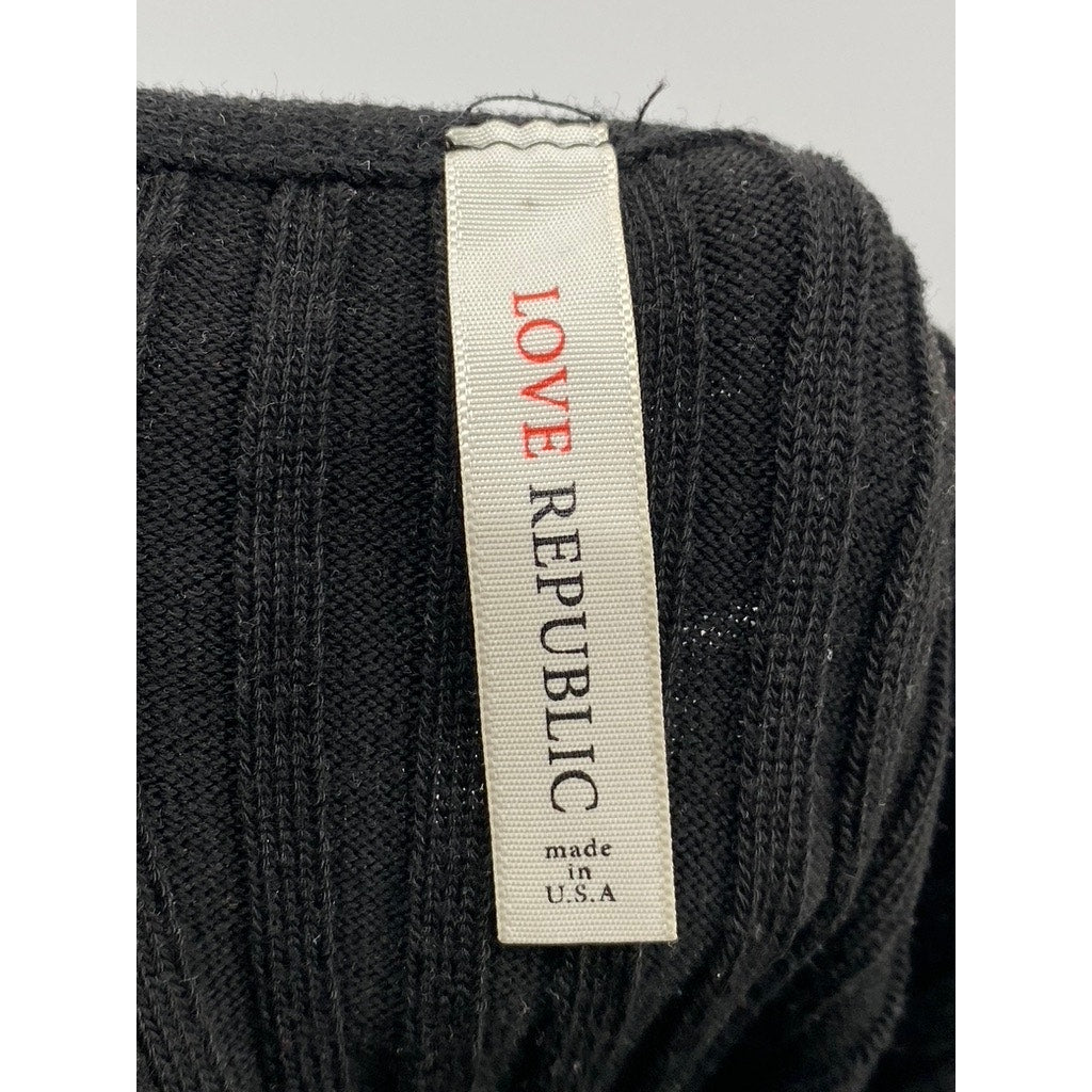 LOVE REPUBLIC Women’s Black Double Strap Ribbed V-Neck Knee Length Dress SZ S