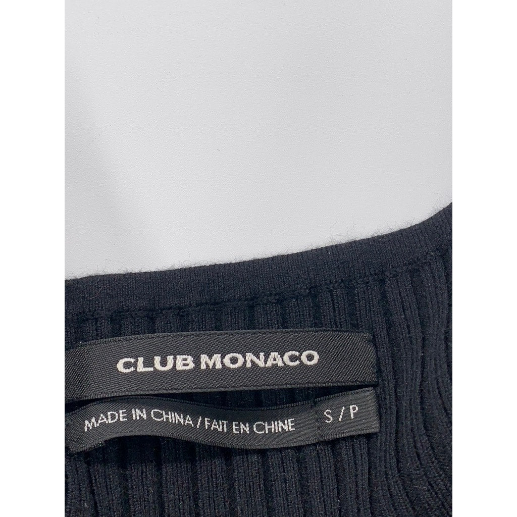 CLUB MONACO Women's Black Ribbed Boatneck Short Elbow Sleeve Top SZ S