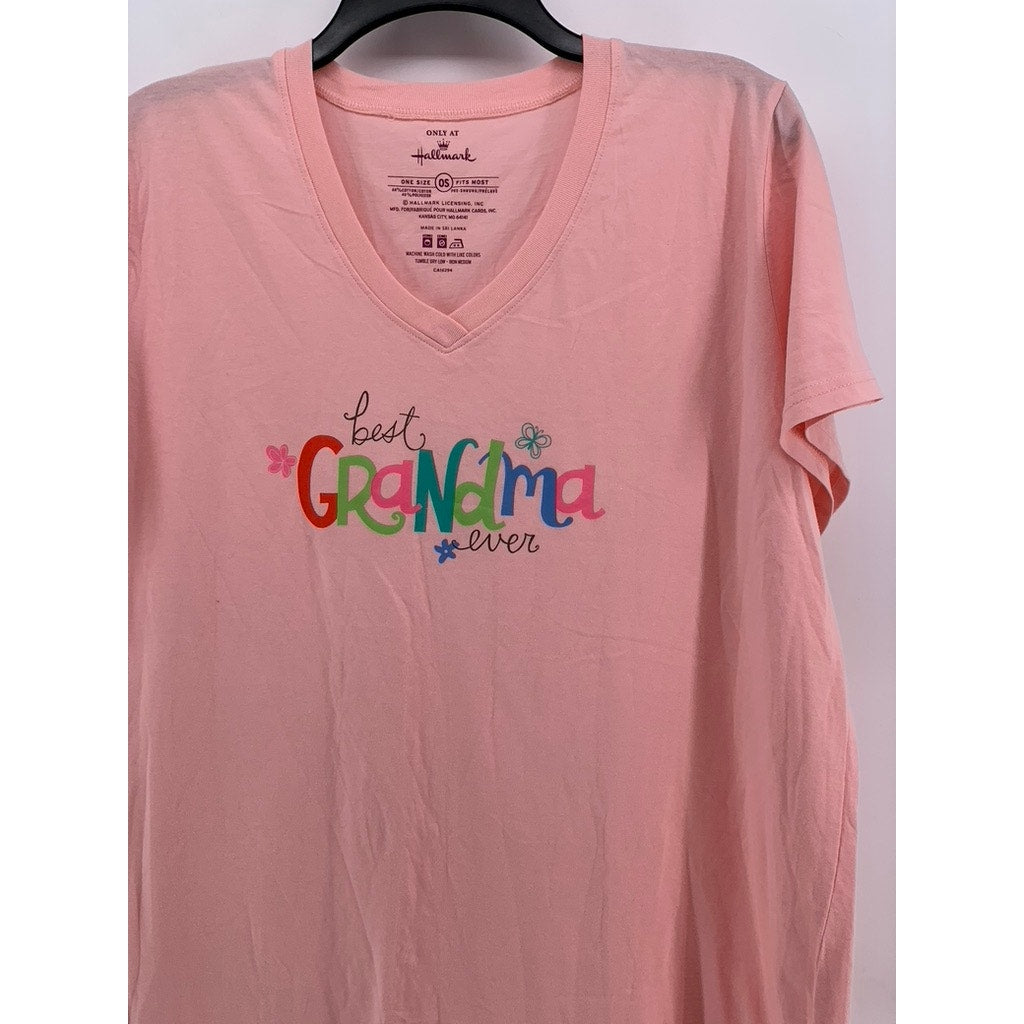 HALLMARK Women's Light Pink Graphic V-Neck Short Sleeve Sleep Shirt SZ OS
