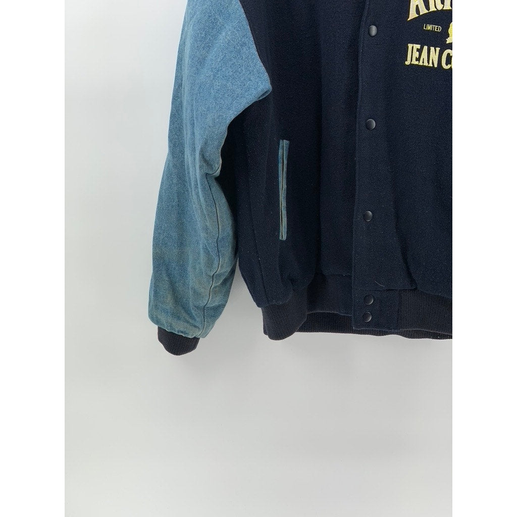 ARIZONA JEAN COMPANY Men's Blue-Navy Vintage 90's Button-Up Varsity Jacket SZ M