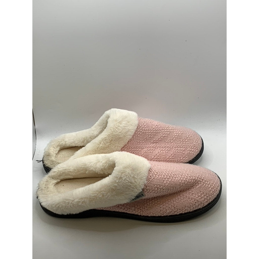 JOOMRA Women's Light Pink Knit Faux-Fur Slippers SZ 11-12
