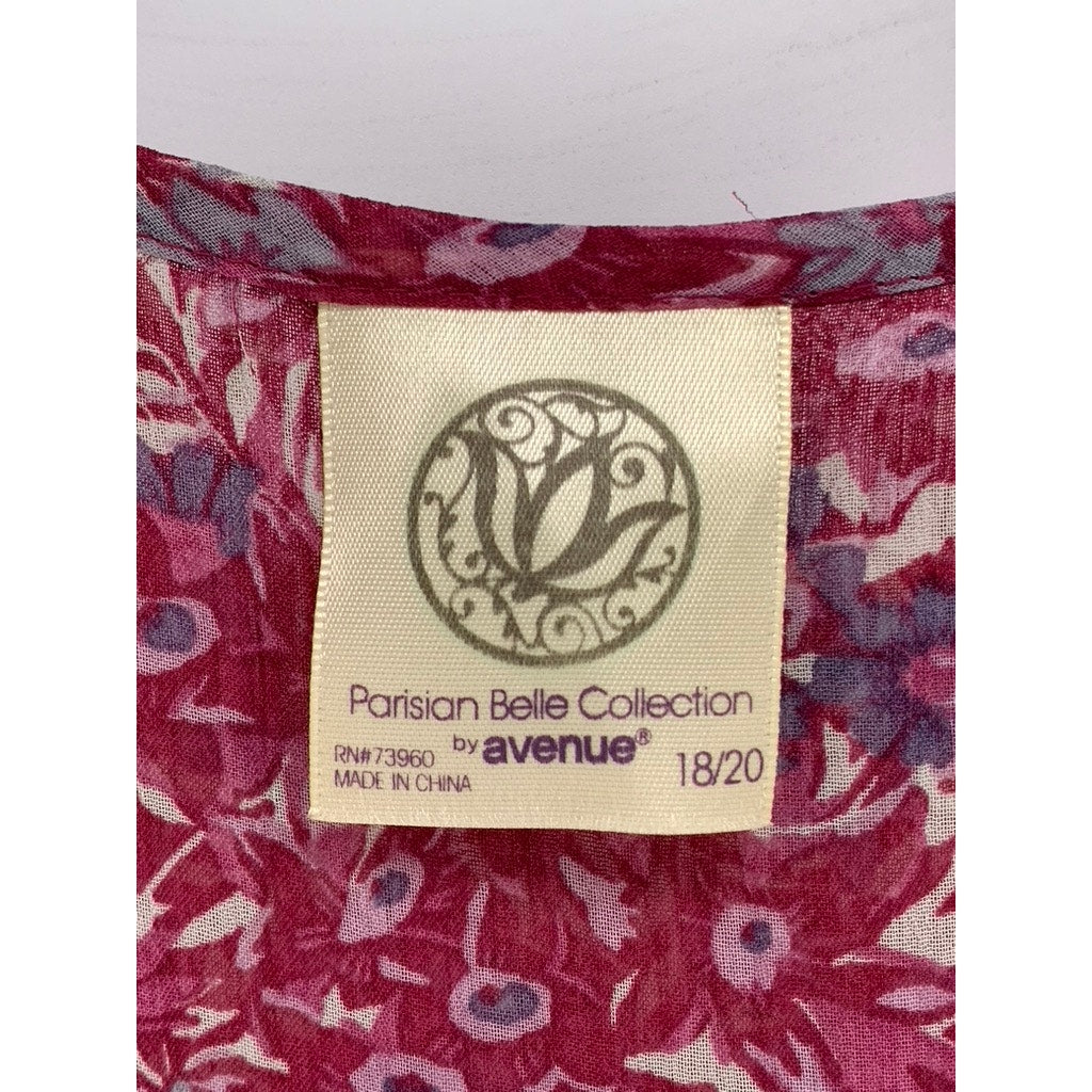 PARISIAN BELLE COLLECTION Women's Plus Burgundy Floral Fringe Top SZ 18/20