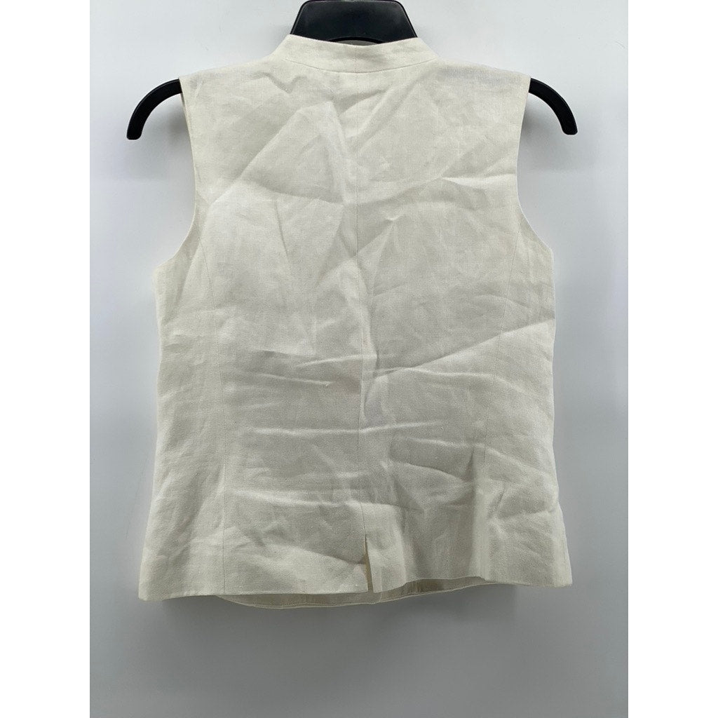 TALBOTS Women's Petite White Linen Button-Up V-Neck Lightweight Vest Top SZ 6P