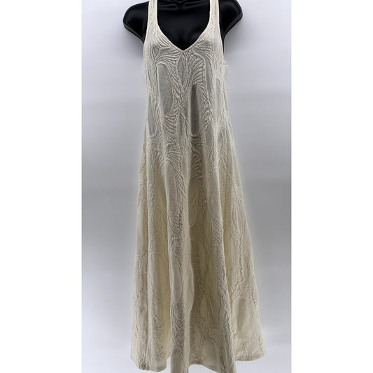 ZARA Women's Ivory Double V-Neck Textured A-Line Midi Slip Dress SZ M