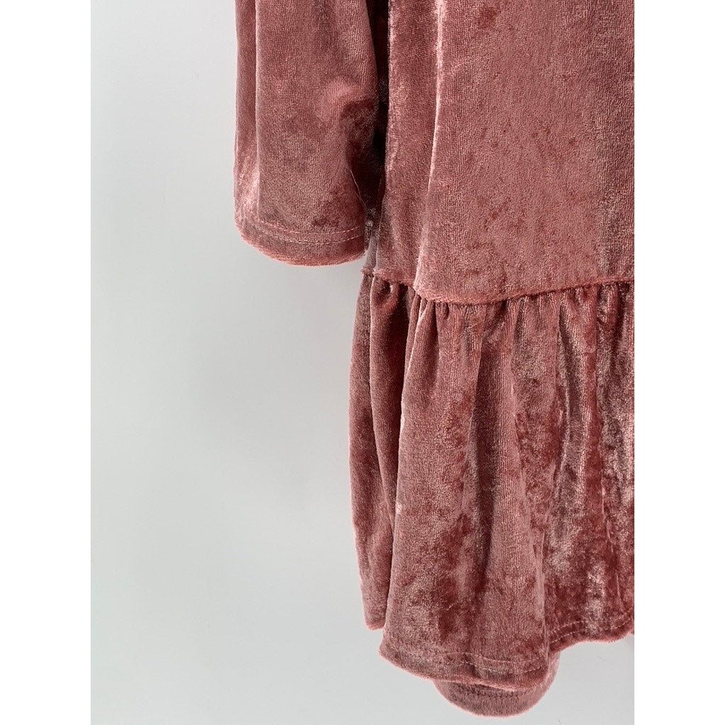 SWEET CLAIRE Women's Pink Velvet Ruffle Top SZ M