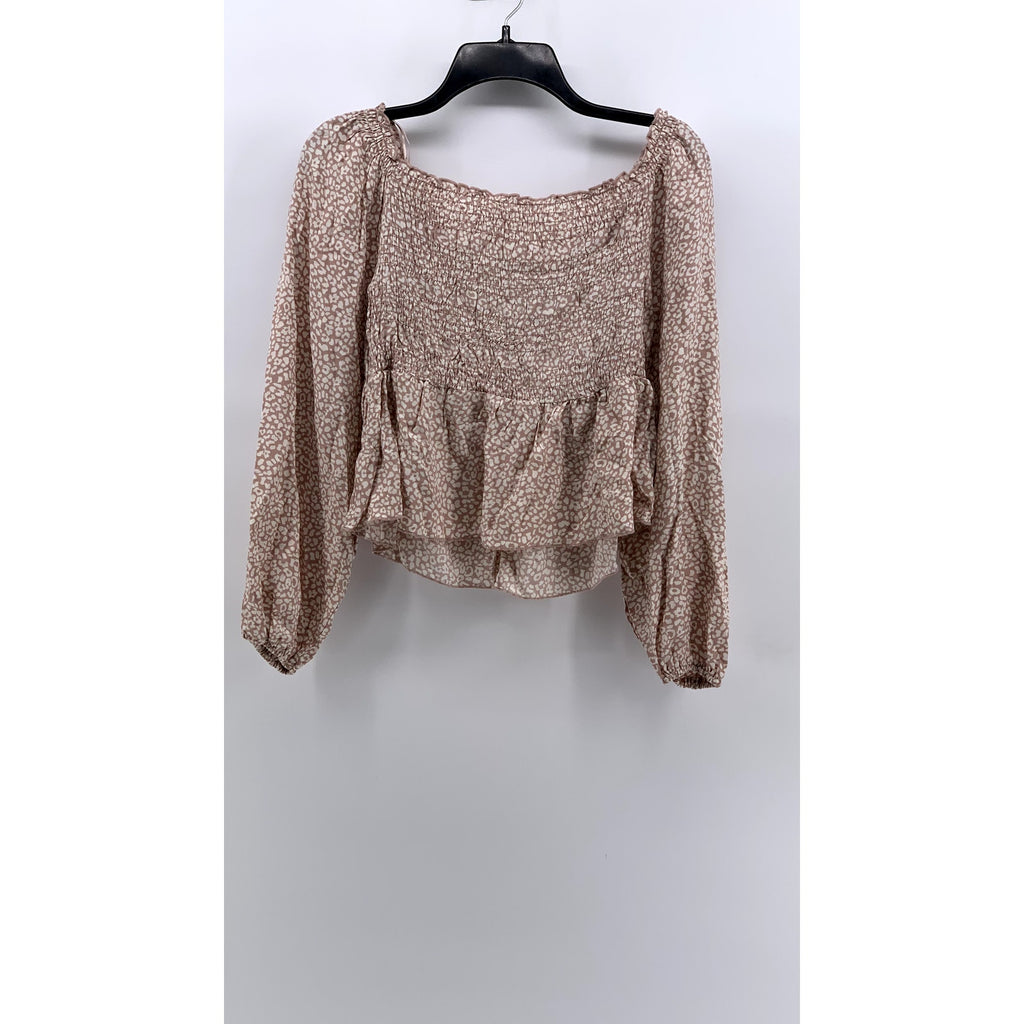 URBAN ROMANTICS Women's Pink Micro Floral Print Long Sleeve Top SZ L