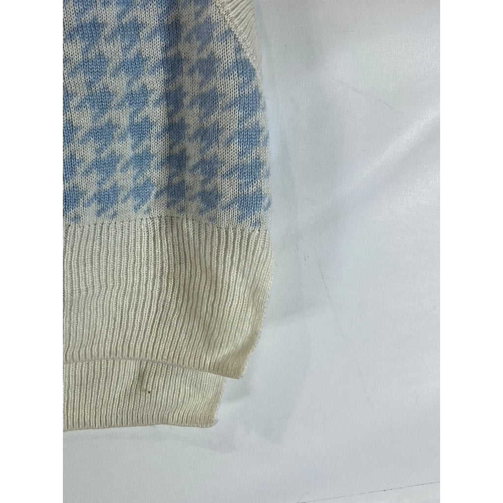 H&M DIVIDED Women's Cream/Blue Houndstooth V-Neck Sweater Vest SZ L