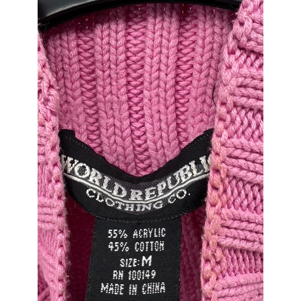 WORLD REPUBLIC CLOTHING CO. Women's Pink Rib Knit Mock-Neck Sleeveless Top SZ M