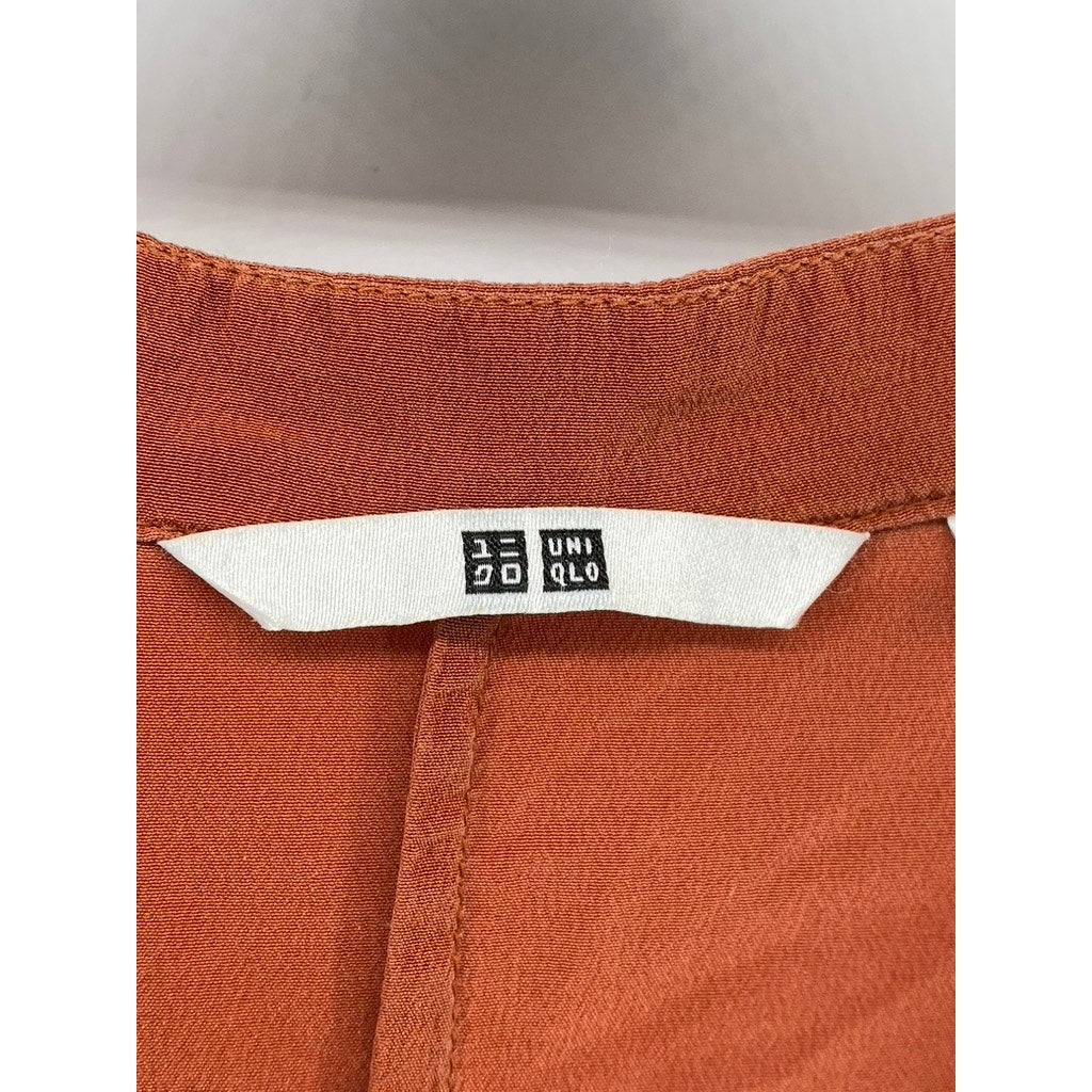 UNIQLO Women's Rust Orange Silk Spilt-Neck Sleeveless A-Line Mini Dress SZ S