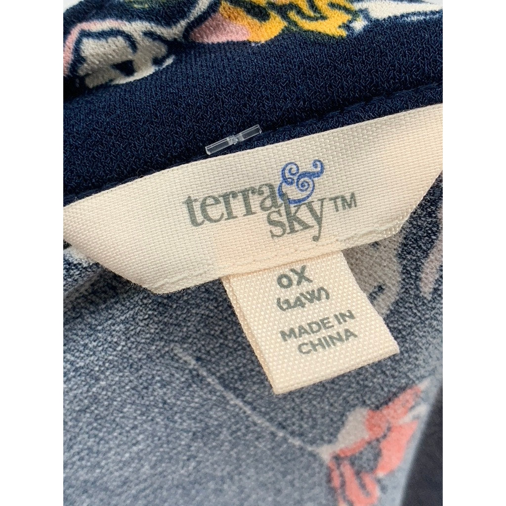 TERRA & SKY Women's Plus Navy Floral A-Line Maxi Skirt SZ 0X