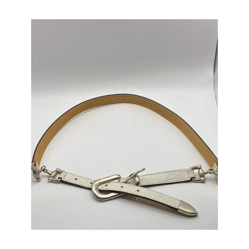 STREETS AHEAD Women's Cream Leather Single Prong Horsebit Belt OS