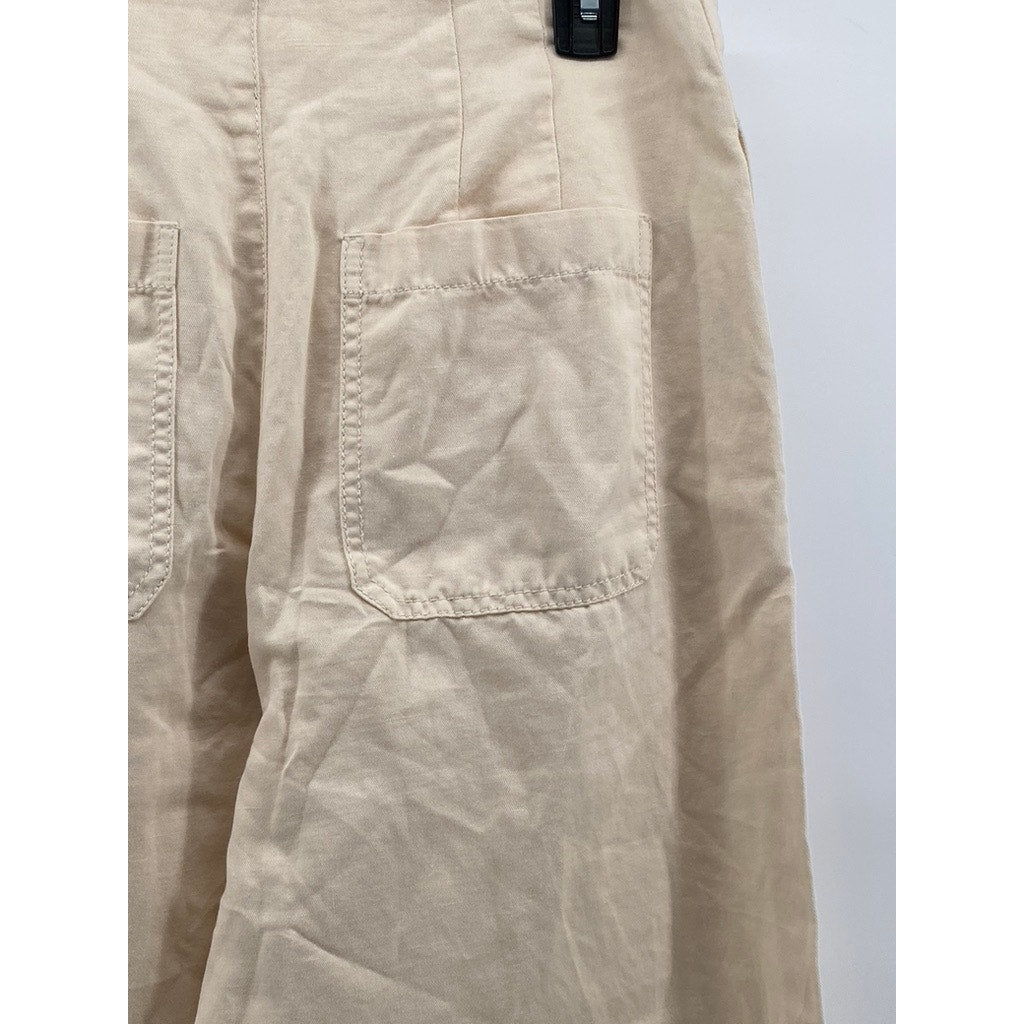 LOFT Women's Beige Seamed Twill Wide-Leg Cropped Pant SZ 6