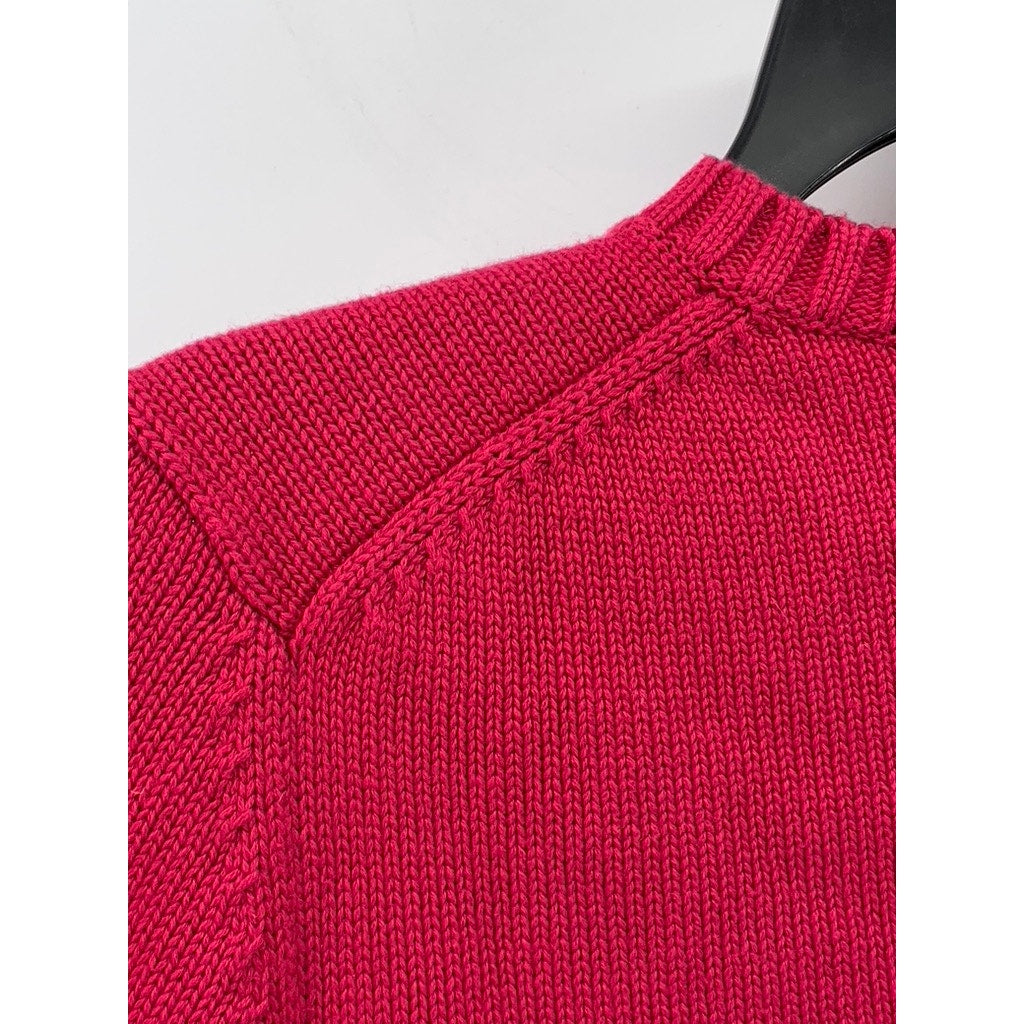 L.L.BEAN Women's Dark Pink Knit V-Neck Long Sleeve Pullover Cotton Sweater SZ S