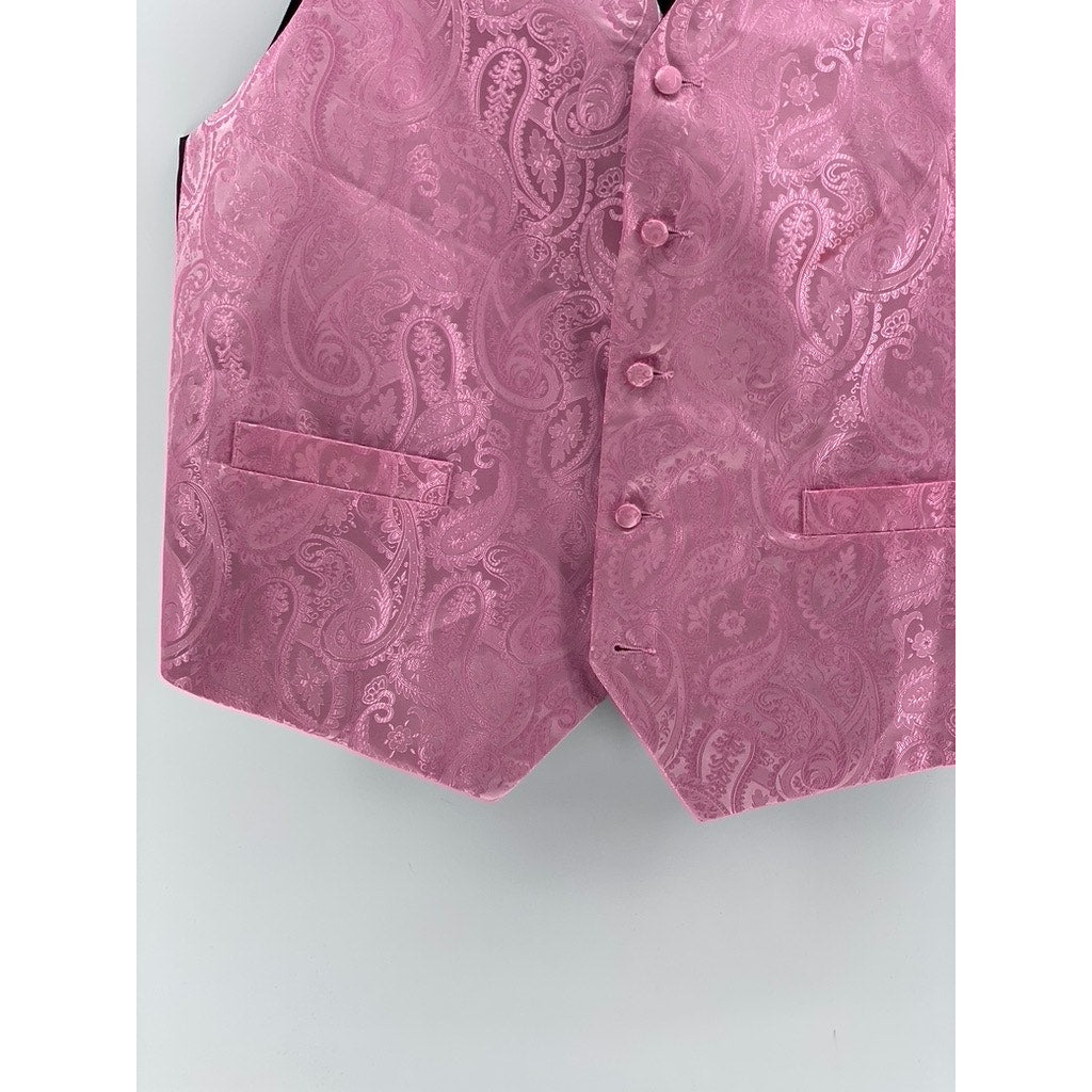 HISDERN Men's Black-Pink Paisley Print 5-Button Suit Vest SZ XL