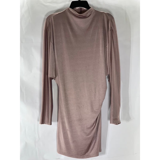 ZARA Women’s Pink Silk Mock-Neck Long Sleeve Side-Ruched Mini Dress SZ S