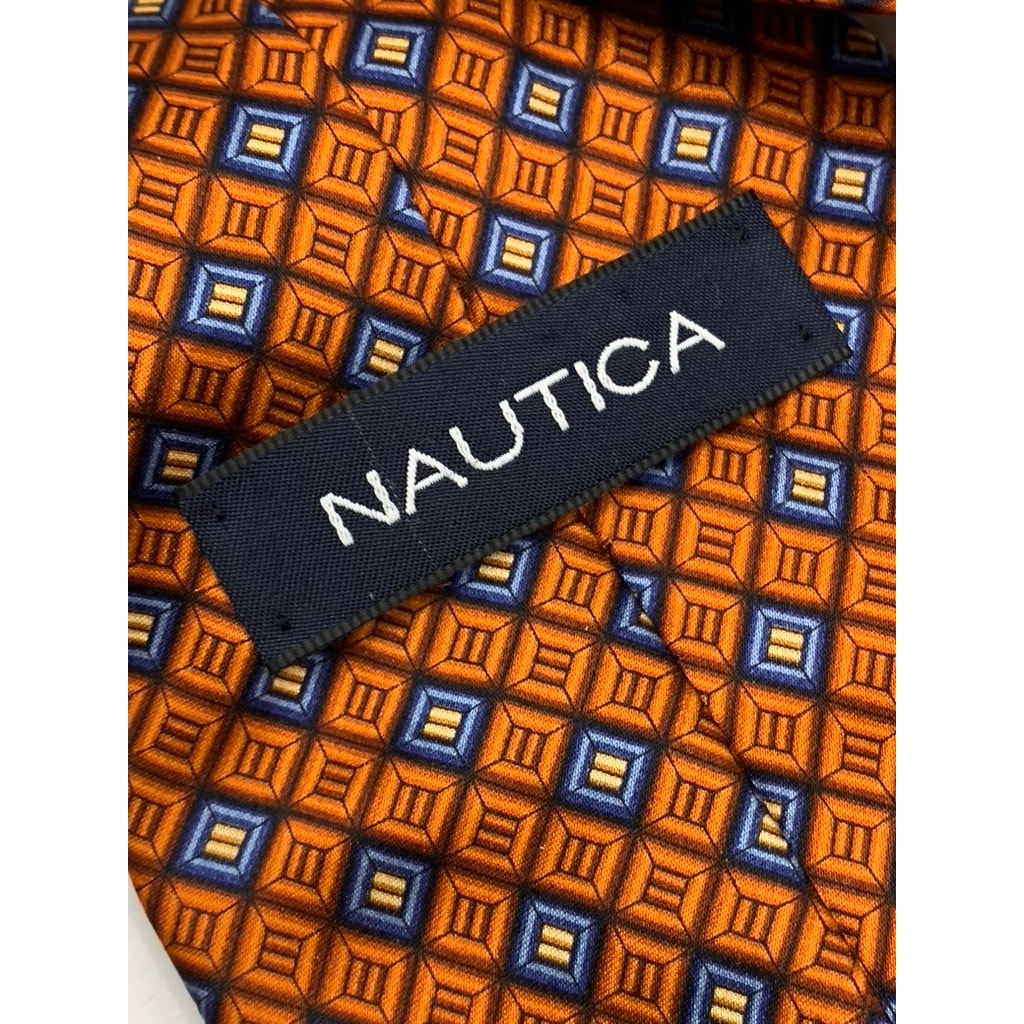 NAUTICA Men's Orange-Blue Printed Silk Tie SZ OS