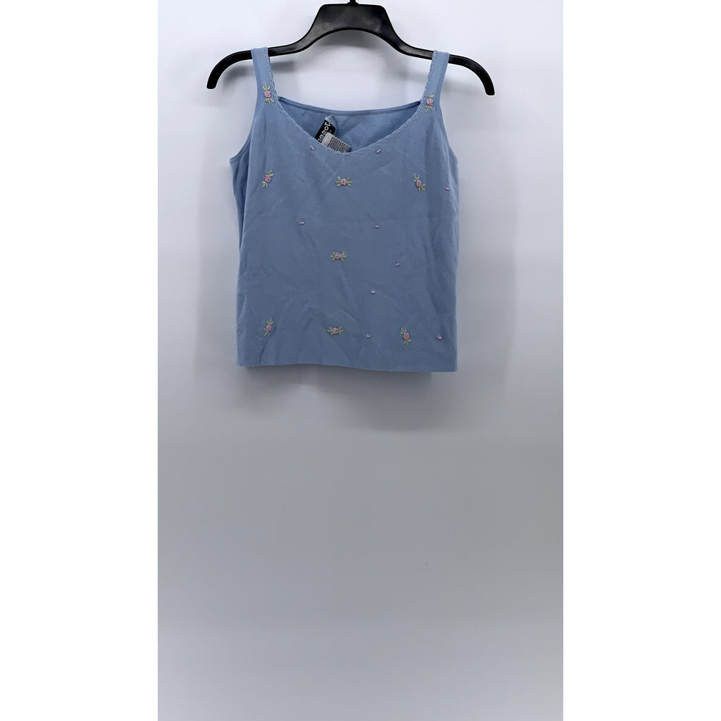 JOSEPH A. Women's Light Blue Scoop-Neck Knit Embroidered Floral Tank Top SZ L