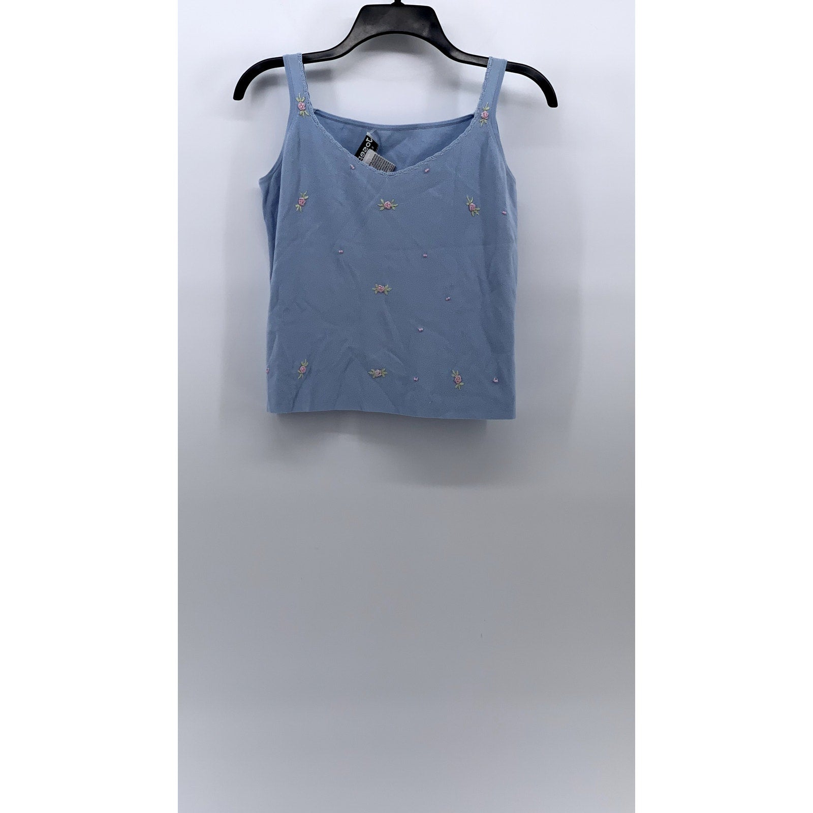 JOSEPH A. Women's Light Blue Scoop-Neck Knit Embroidered Floral Tank Top SZ L