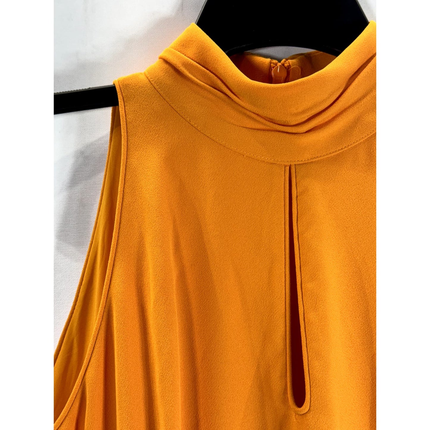 KAREN MILLEN Women's Orange Ruched Mock-Neck Sleeveless Empire-Waist Dress SZ 8