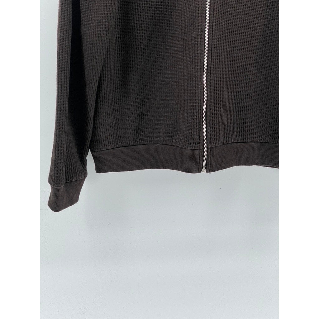 ASOS DESIGN Men’s Brown Zip-Up Long Sleeve Collarless Thermal Sweater SZ M