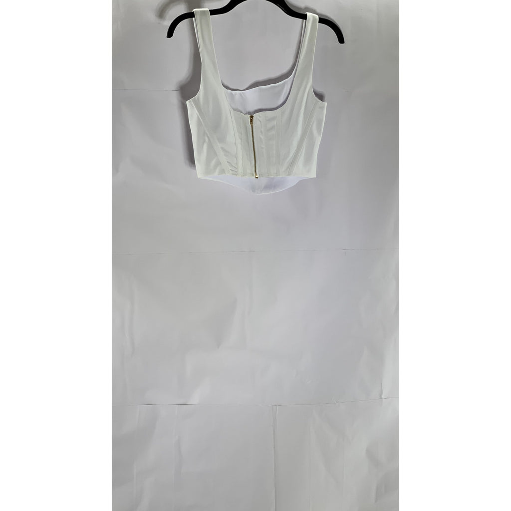 UNBRANDED Women's White Banded Straight-Neck Zip-Up Cropped Corset Top SZ S