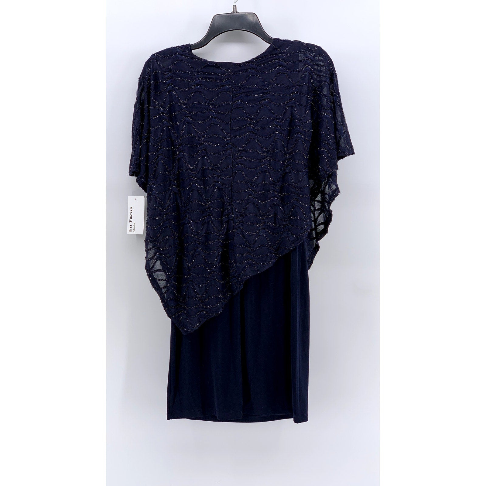 ENFOCUS STUDIO Women's Navy Asymmetrical Shawl Sheath Dress SZ 4