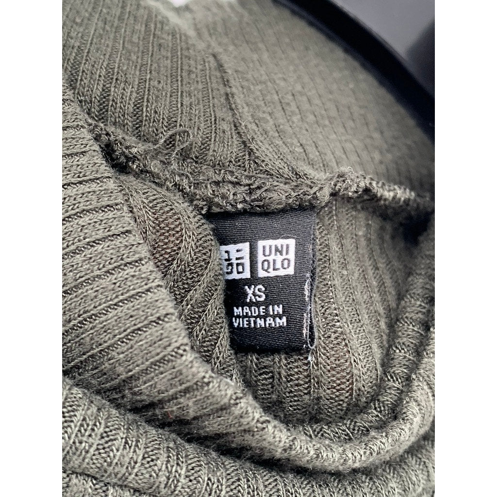 UNIQLO Women's Olive Ribbed HeatTech Ultra Warm High-Neck Long Sleeve Top SZ XS