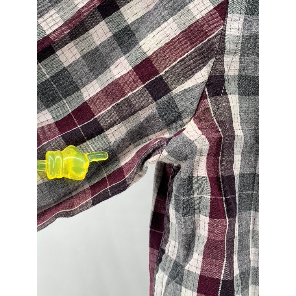 BANANA REPUBLIC Women's Gray-Burgundy Plaid Stretch Tailored Slim Fit Shirt SZ S