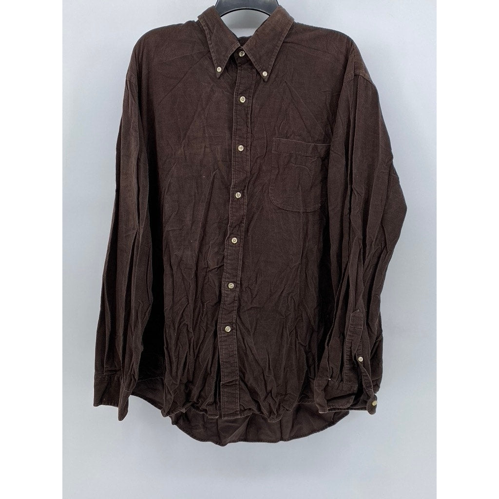 LANDS END Men's Vintage Brown Button Down SZ (XL) (17-17 1/2)