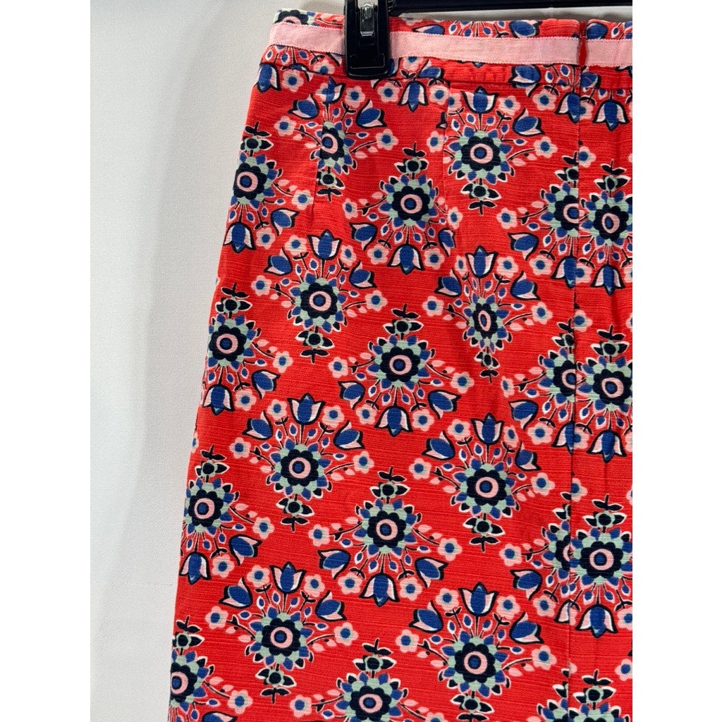 BODEN Women's Red/Blue Pop Floral Bouquet Print Knee Length Pencil Skirt SZ 10R