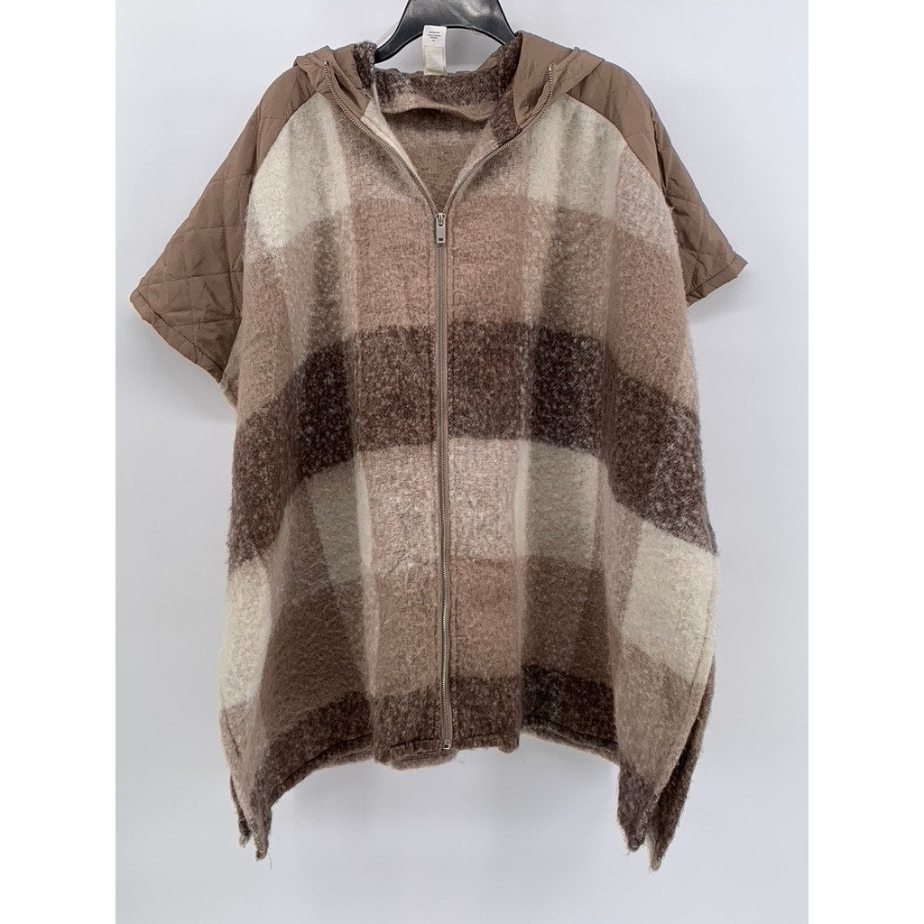 Brown Striped Zip-up Poncho Style Cover-up SZ XL