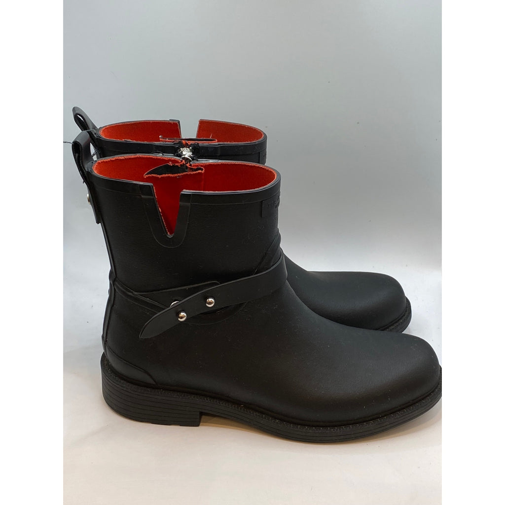 RAG & BONE Women's Black Rubber Moto Pull-On Calf Rain Boot SZ 38(US8)