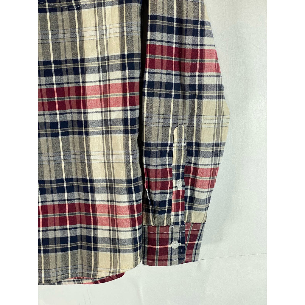 TOPMAN Men's Multicolor Plaid Button-Up Regular-Fit Long Sleeve Shirt SZ S
