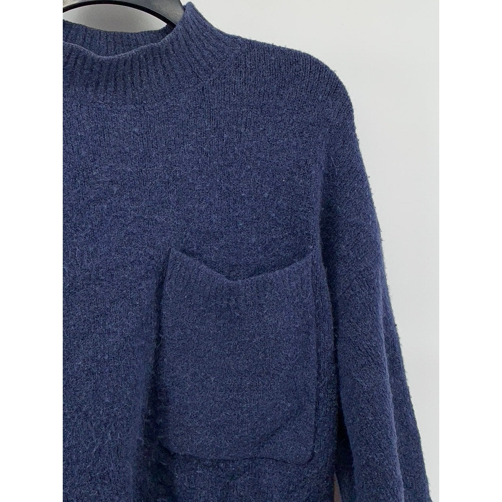 & OTHER STORIES Women's Navy Wool-Blend Knit Mock-Neck Sweater SZ S