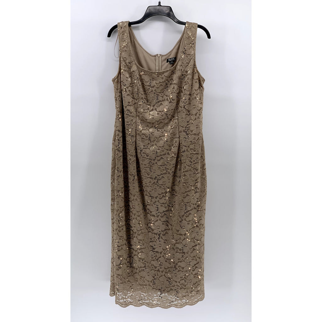 SLNY Women's Plus Beige Floral Lace Straight-Neck Sheath 2pc Dress SZ 14W