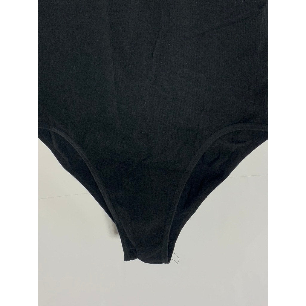 BP. Women's Black Ribbed Scoop-Neck Low-Back Tank Bodysuit SZ L