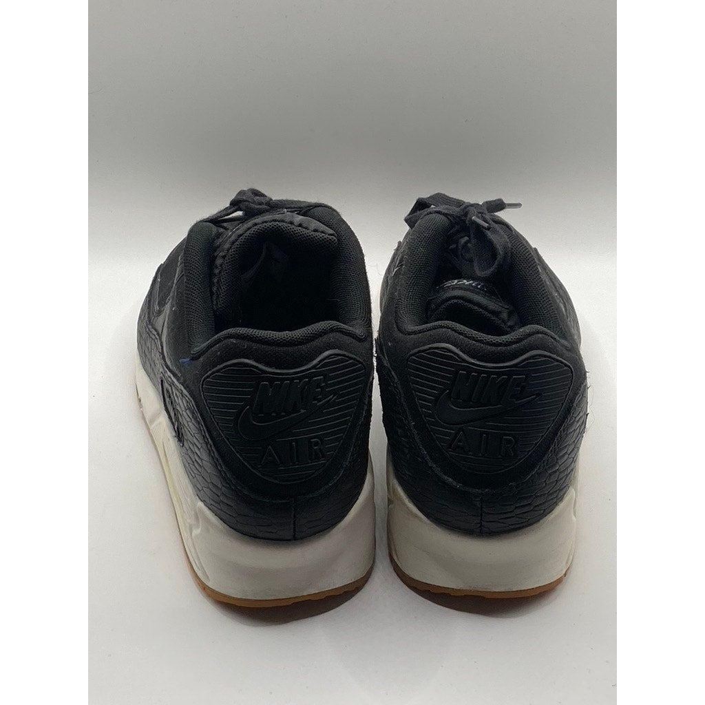 NIKE Women's Black Air Max 90 Premium Lace-Up Round Toe Platform Sneakers SZ 9.5