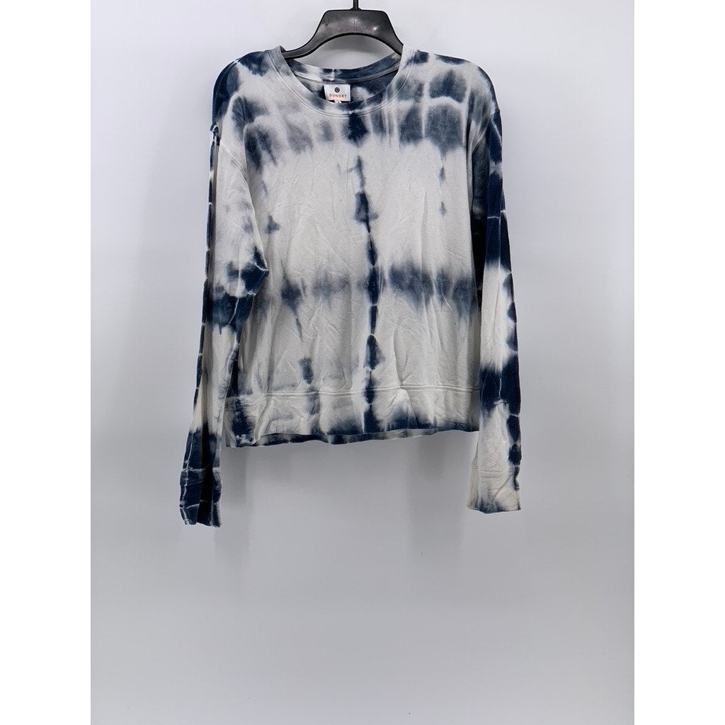 SUNDRY Women's Navy-White Tie-Dye Crewneck Casual Long Sleeve Top SZ 3